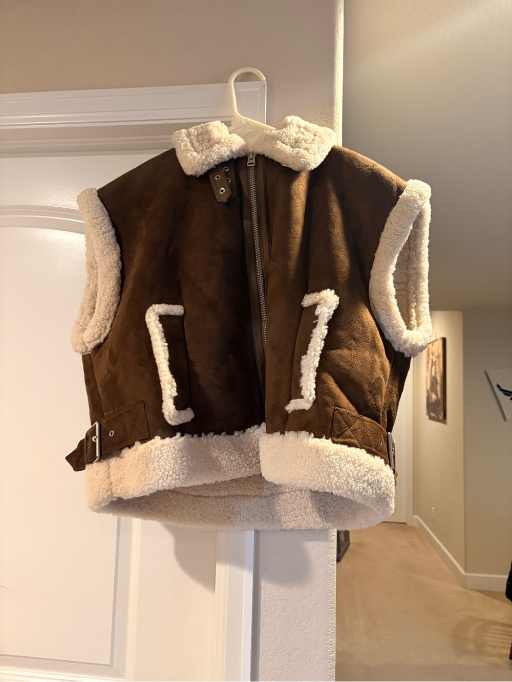 Brown Shearling-Lined Vest Jacket
